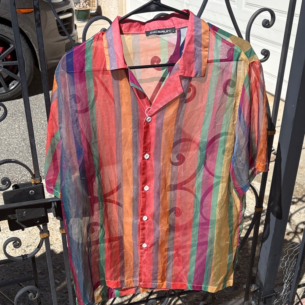 Vibrant Multicolor Striped Sheer Shirt by